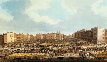 Marché de Smithfield, gravé par R.G. Reeve, pub. par Thomas McLean, 1831